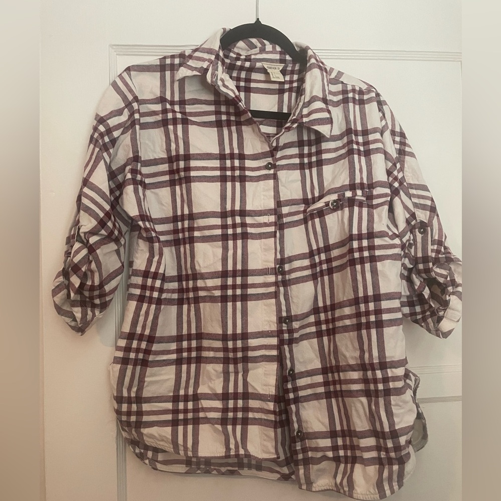 Forever 21 Burgundy and White Checkered Top